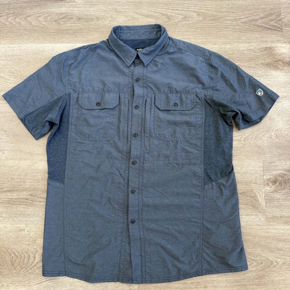 Kuhl Wunderer Shirt Men's Size M Blue Short Sleeve Hiking Button Up Outdoors